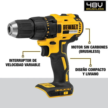 Taladro Percutor inalámbrico DEWALT 68V + 2 baterías + accesorios