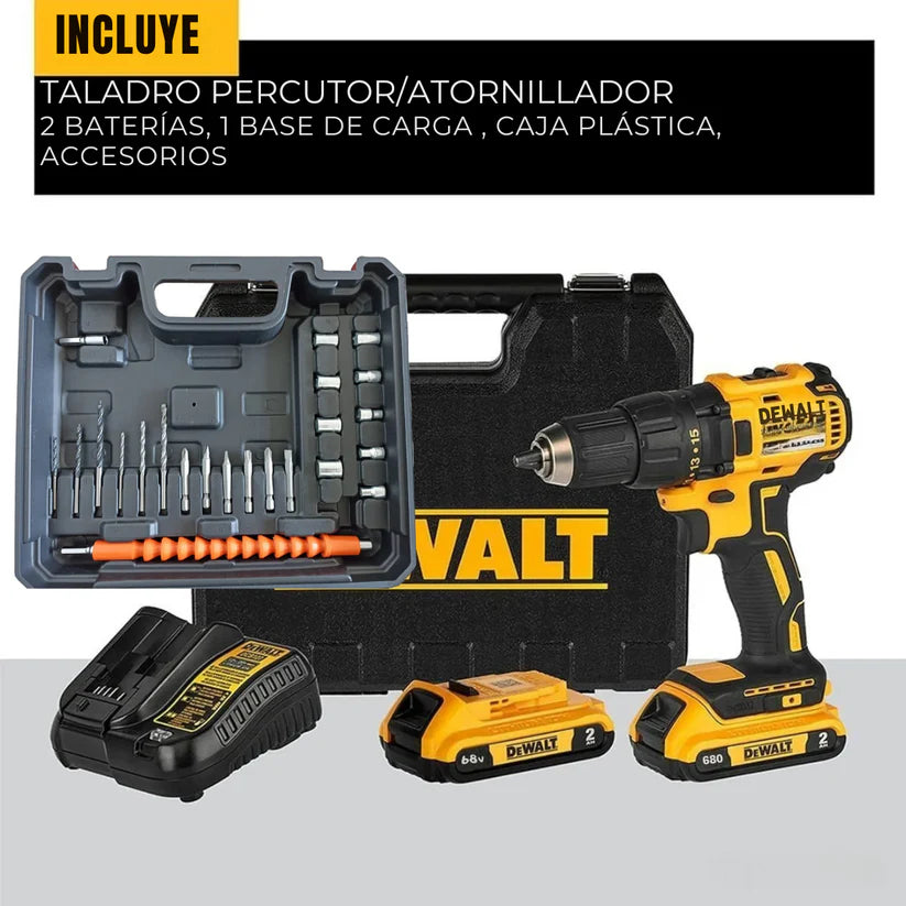 Taladro Percutor inalámbrico DEWALT 68V + 2 baterías + accesorios